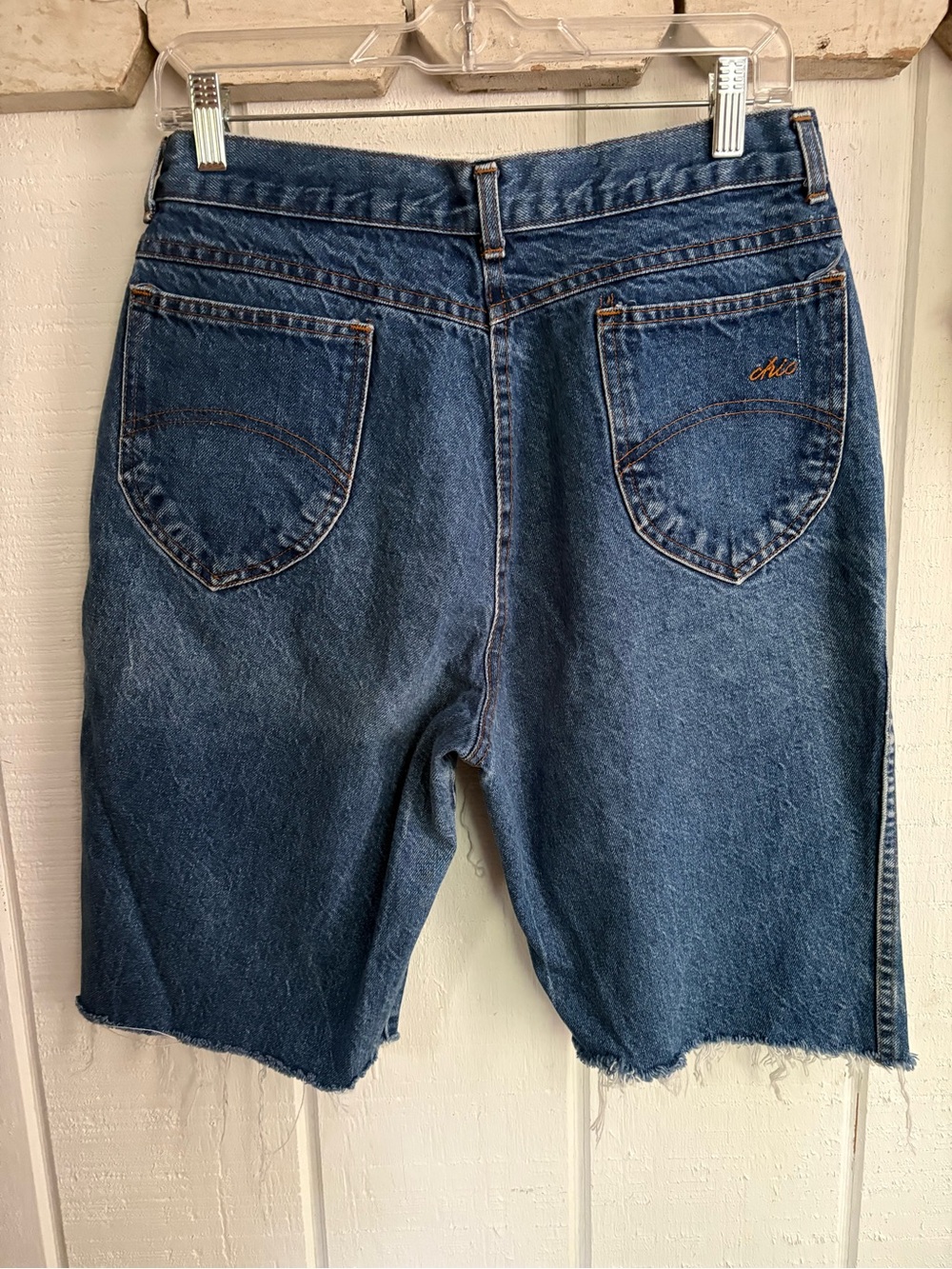 Vintage Chic  Mid-Blue Denim High-Rise Cutoff Shorts